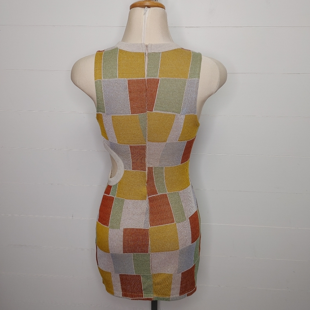 Zara Multicolor Patchwork Cutout Mini Dress — Sage, Mustard, Rust, Sky - Picture 9 of 16